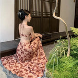 MQTIME  -  Summer French Fashion Spaghetti Strap Square Neck Sleeveless Party Evening Dress Woman Elegant Print Lace Up Midi Prom Dress