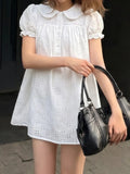 MQTIME  -  Sweet Cute Jacquard Peter Pan Collar Short Sleeve Loose Casual Short Dresses