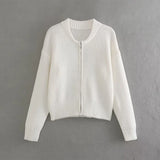 MQTIME  -  Knit Women Cardigan Casual Full Sleeve Zipper O Neck Pleated Solid Lady Sweater Top 2025 Autumn Fashion Female Knitwear