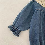 MQTIME  -  Spring New Fashion Baby Girl Lace Collar Denim Bodysuit Cotton Newborn Toddler Sweet Princess Jumpsuit Infant Clothes 0-24M