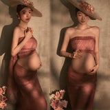 MQTIME  -  Women Maternity Dress for Photography Retro Elegant Tank Top with Cloth 2pcs Pregancy Clothes for Studio Photo Shoot Clothing