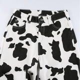 MQTIME  -  y2k Woman Pants Sexy High Waisted Pants Straight Trousers Cow Pattern Leg Street Style Single Breasted Printed Womens Trousers