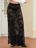 MQTIME  -  Women s Summer Lace Midi Skirt with Sheer Overlay Perfect for Beach Vacations Club Nights and Streetwear Chic