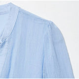 MQTIME  -  Cotton Ruffles Mini Dress Women Long Sleeve V-neck Elegant High Waist A-line Dresses Female 2025 Summer Button Up Street Robe