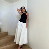 MQTIME  -  New Summer Solid Color Strap Splicing Chiffon Long Dress with Hundred Fold Sleeveless Dress for Women