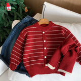 MQTIME  -  Toddler Boys Knitwear Winter Striped Thick Warm Kids Baby Boy Sweater Single Button Closure Little Boy Versatile Pullovers+Scarf
