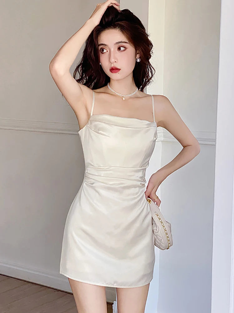 MQTIME - Women Pink Satin Sexy Sling Short Dresses Daring Summer White mqtime MQTIME - Women Pink Satin Sexy Sling Short Dresses Daring Summer White mqtime