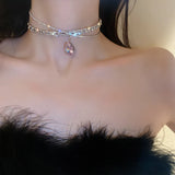 Mqtime Luxury Crystal Choker Necklace for Women Water Drop Pendant Necklace Trend Weddings Jewelry Party Gifts