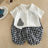  MQTIME  -  Boys' Suit Spring and Summer New Children's Wear Korean Boy Baby Cute Cartoon Plingham Cloth Shirt Shorts Two-piece Set