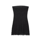 MQTIME  -  Sexy Beige Black Sheer Jacquard Lace Strapless Dress Women Side Zipper Low Waist Slit Hem Tube top Short Robe