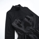 MQTIME  -  Women Puffy Pleated Empire Female Mini Dress 2025 Evening Sexy Party Lady Vestidos Elegant Lace See Through Patchwork Dresses