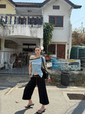  MQTIME  -  Y2K Stylish Streetwear Faux Two-Piece Splicing Design Loose Fit Versatile Straight Cut Cropped Trousers