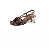 MQTIME  -  New Leopard Print Slingback Sandals Fashion Knotted Open Toe Weird Heels Sexy Women Summer Casual Party Shoes