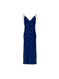 MQTIME  -  French 2024 New Sexy V-neck Blue Plaid Slim Dress for Women