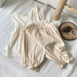  MQTIME  -  New Summer Newborn Baby Girls Clothing Set Sleeveless Cotton Solid Color Shirt+Pants Toddler Baby Girls Clothes Suit