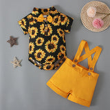 MQTIME  -  Summer Baby Clothes Set Boy Romper Bodysuit Sunflower Print Tops+Straps Pants 2Pcs Suit Kid Outfit Newborn Toddler Jumpsuit A597