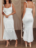 MQTIME  -  Elegant Sleeveless Maxi Dress with Flattering Ruched Detail and Chic V-Neckline for Women s Evening Party Wear