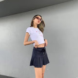 Mqtime Korean fashion mini skirt black y2k streetwear Summer outfits pleated skirts for womens clothing knitted skirt kawaii drawstring