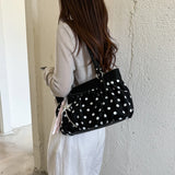MQTIME  -  Cute Pink Polka Dot Ruched Underarm Bag Ladies Bow Detail Star Tassel Charm Handbags Female Casual Daily Shoulder Purse
