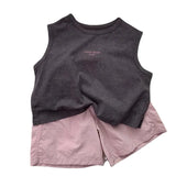 MQTIME  -  Summer Kids Baby Boys 2PCS Clothes Set Muslin Letter Sleeveless Tee Suits Loose Solid Elastic Waist Shorts Toddler Baby Boy Suit