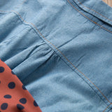 MQTIME  -  Spring Autumn Girls Dress Korean Version Denim Stitching Mesh Dress + Detachable Polka Dot Belt Suit Dress