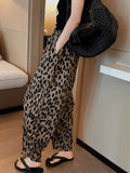 MQTIME  -  Leopard Print Wide Leg Cropped Pants For Women'S Summer Chiffon Loose Elastic Waist Thin Casual Harlan Pants