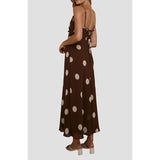 MQTIME  -  Women Y2k Polka Dot Ruffle Trim V-Neck Cami Long Dress Spaghetti Strap Tied Backless Sheer Mesh Maxi Aline Slip Dress