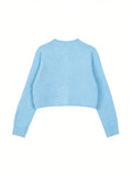 MQTIME  -  New Solid Button Tie Round Neck Knitted Jacket Autumn Women's Clothing Sweater Soft Blue Warm Long Sleeve Cardigan Tops Elegant
