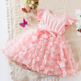 MQTIME  -  Toddler Baby Girls Clothes Elegant Floral Print Tulle Dress Summer Kids Princess Party Birthday Dress Butterfly Solid Mesh Dress