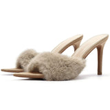 MQTIME  -  Women Sandals Spring Summer New Furry Shoes High Heel Slippers Pointed Toe Thin Heel Comfortable Versatile Fashion Boutique