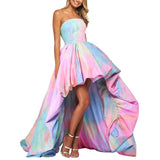 MQTIME  -  Fashion Sexy Girls Birthday Dress Rainbow Frock Pleated Backless Lace Up Strapless Maxi Party Evening Dress Cocktail Femme Robe