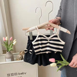 MQTIME  -  Summer Baby Girl Outfits 2024 Tulip Full Printed Kid Girl Vest+cool Pant Suits Cool Muslin Rainbow Slip Top Solid Flare Pant Set