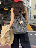 MQTIME  -  Casual Striped Canvas Bapa Large Capaci oulder Bag for Students Women Summer 2025 Trendy Durable Youth Bapa