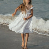 MQTIME  -  Summer Vacation Bow Cotton Linen Dress Girls New Solid Color Casual Baby Girl Sleeveless Loose Linen Beach Straps Dresses