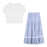 MQTIME  -  Elastic Waist Cotton Plaid Skirt with White Lace Hem Midi Long Skirts Women Summer #e-girl fairycore 2000s aesthetic korean cute