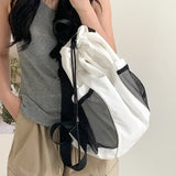  MQTIME  -  Preppy Korean Nylon Drawstring Backpack Minimalist Large Capacity Lightweight Travel Fitness Bag, Niche Multiple Pockets Daypack