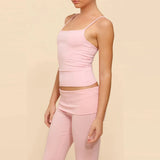 MQTIME  -  Women's 2Piece Pants Set Sleeveless Camisole with Fold Over Elastic Waist Long Trousers Solid Summer Tracksuit Outfit