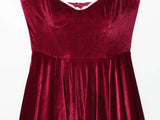 MQTIME  -  French autumn and winter velvet camisole dress wine red puffy dress waist cinching sweet ballet style dress birthday gown