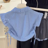 MQTIME  -  Children's Clothing Suit Summer Girl Campus Fashionable Stripe Flying Sleeve Shirt Top+ Irregular Short Skirt School Uniform