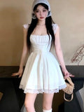 MQTIME  -  Y2K Lace Short Dresses for Women Lace-up Square Collar Birthday Party Dress Summer New Slim A-line Korean Fashion Mini Vestido