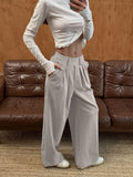  MQTIME  -  Spring Minimalist Commuting Suede Loose High Waisted Casual Design Suit Pants for Women