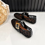 MQTIME  -  Summer Fashion Breathable Mesh Metal Buckle Women Ballet Flats Comfortable Soft Soles Mary Janes Walking Loafers Dance Shoes