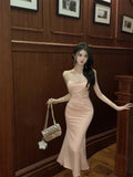 MQTIME  -  Sleeveless Dresses Women Sexy Slash Neck Rhinestone Slim Elegant Temperament Party Dress Ladies Backless Vintage