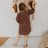  MQTIME  -  Autumn Retro Brown Girls Dress New 100% Cotton Gauze Casual Loose Children's Pleated Dresses Kids Clothes
