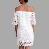 MQTIME  -  New Lace Dress Slash Neck Embroidery Mini Dress Hollow Out A-line Party Dresses Femme Elegant Short Vestidos