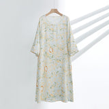 Mqtime Summer Three-Quarter Sleeves Chinese Trendy Sleepwear Simple Round Neck Viscose Nightdress Women Sweet Floral Loose Nightgown