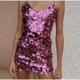 MQTIME  -  Sequins Glitter Evening Party Mini Dress Women Sleeveless Backless Slim Zipper Sexy Shining Dresses A-line Solid Sexy Lady Robe