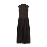 MQTIME  -  Women Mesh Splice Long Dresses Spring Summer Female Chic French Elegant Stand Collar Zip Sleeveless Vest Dress Lady Party Dress