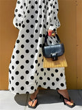 MQTIME  -  Female Stylish Polka Dot Off-the-shoulder Vacation Dresses 2024 New Spring Long Sleeve Loose Casual Korean Dress