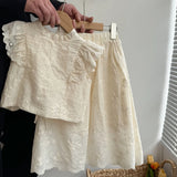 MQTIME  -  Spring Childrens Girls All-match Lace Sleeveless Cotton Embroidered Vest Short Skirts Two-piece Set Kids Toddler Princess Suit